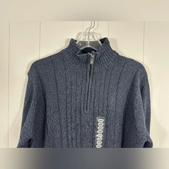 NWT Oscar De La Renta Mens Sz L Blue Preppy Academia 1/4 Zip Ribbed Knit Sweater - Picture 3 of 9